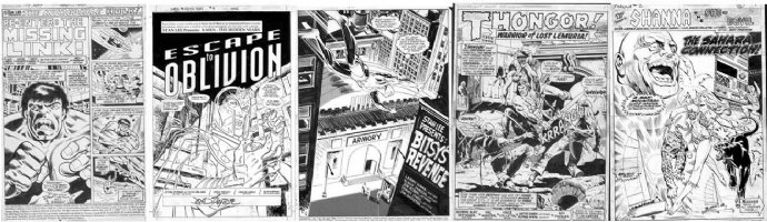 Marvel complete stories: Herb Trimpe Incredible Hulk #131; John Byrne, X-Men the Hidden Years #4; Klaus Janson, DareDevil #195; Mayerick, Creatures On The Loose #22; Ross Andru, Shanna The She-Devil #2